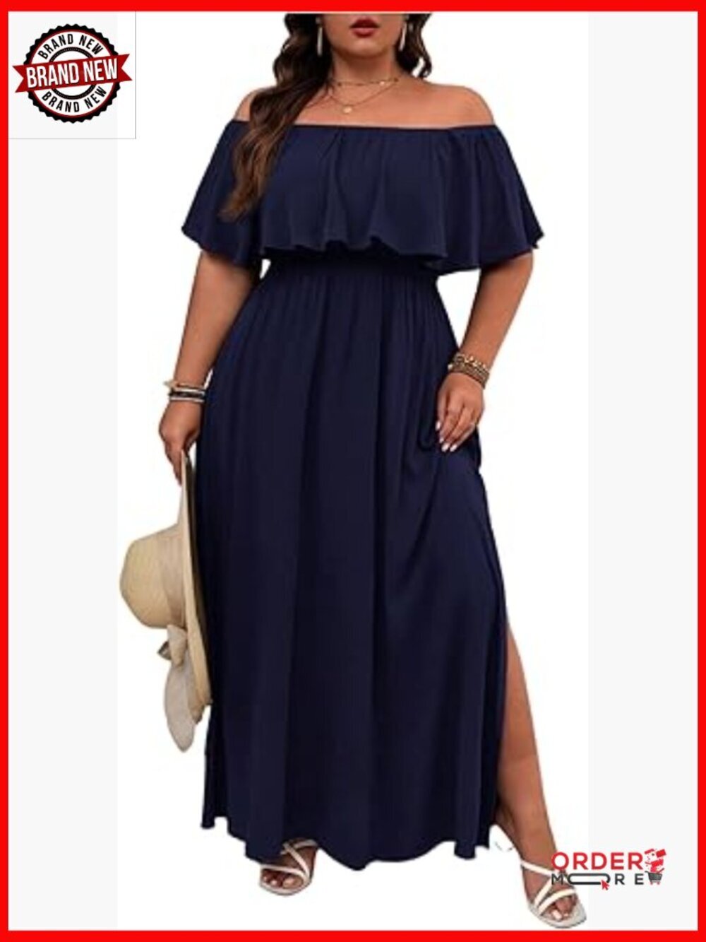 Plus Size Off Shoulder Ruffle Maxi Dress with Slit